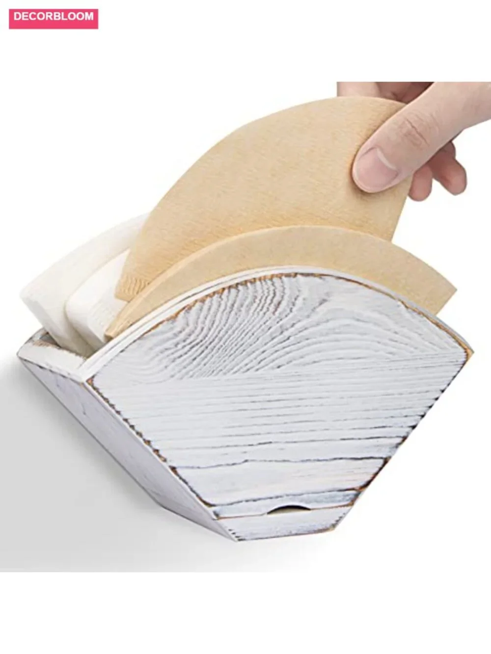 Farmhouse White Wall Mount Coffee Filter Holder Pine Wood Storage Organizer